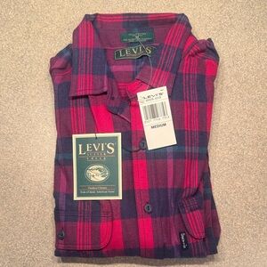 Levi's Men's Red and Purple Plaid Button-Down Shirt